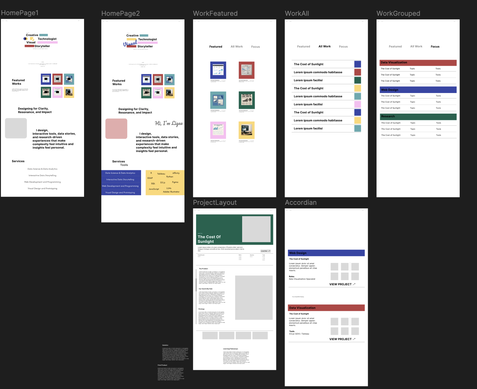 High-fidelity portfolio wireframes